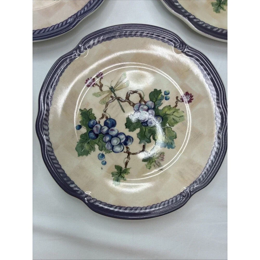 Tracy Porter Claret Collection 5 Salad Plate Dream Delicious Grape Dragonfly Vtg
